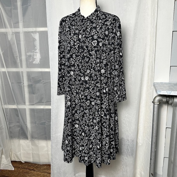 Harlow & Rose Floral Paisley Black & White Collared Flowy Maxi Dress Teacher - Picture 14 of 17